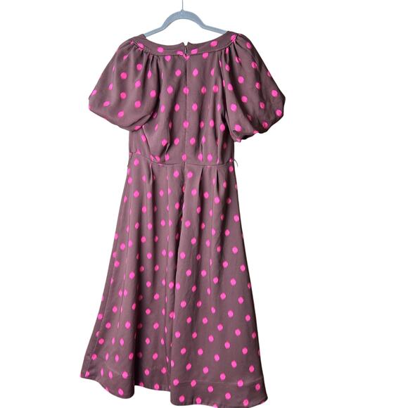 Ann Taylor Midi Dress Browns w/Polka Dots Swatch Pink Sz 4 - Picture 3 of 9